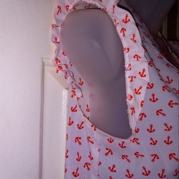 Eyeshadow Women's Sz Small Anchors White Red Ruffles Sleeveless Nautical Boating - Picture 9 of 16
